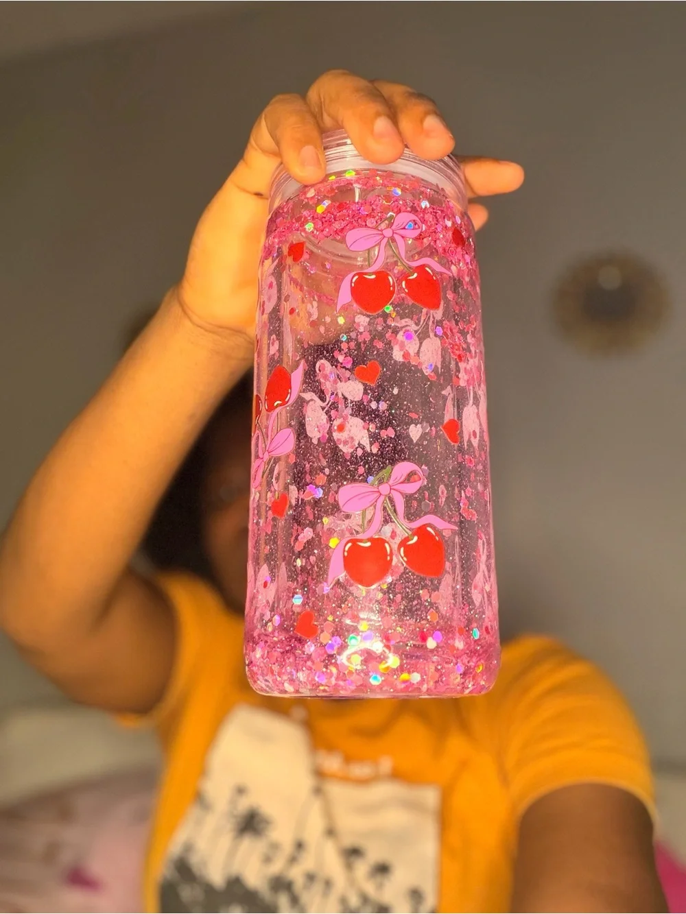 Pink Cherry Glitter Water Bottle - Unbranded